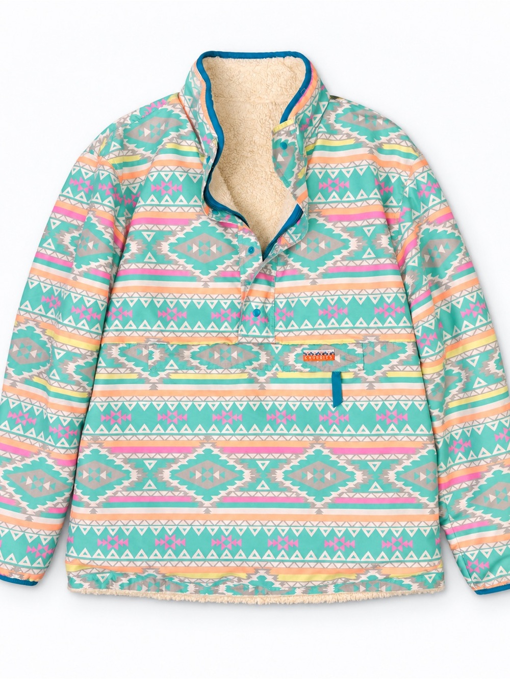 Chubbies Reversible Sherpa Fleece Pullover Southwest Aztec 22” PTP
